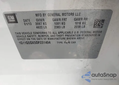 2013 Chevrolet Malibu 3Lt from USA, damaged, VIN 1G11G5SX5DF231494